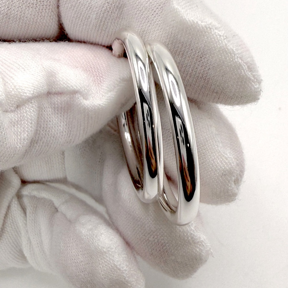 .925 Sterling Silver 3mm x 30mm Tube Hoop Earrings - Picture 9 of 13